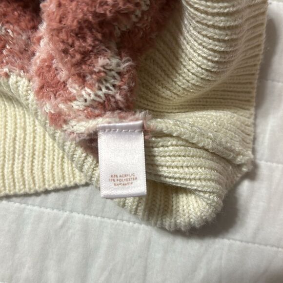 Lauren Conrad L Ivory Mauve Pink Plaid Cozy Chenille Knit Cardigan Sweater - Picture 9 of 11